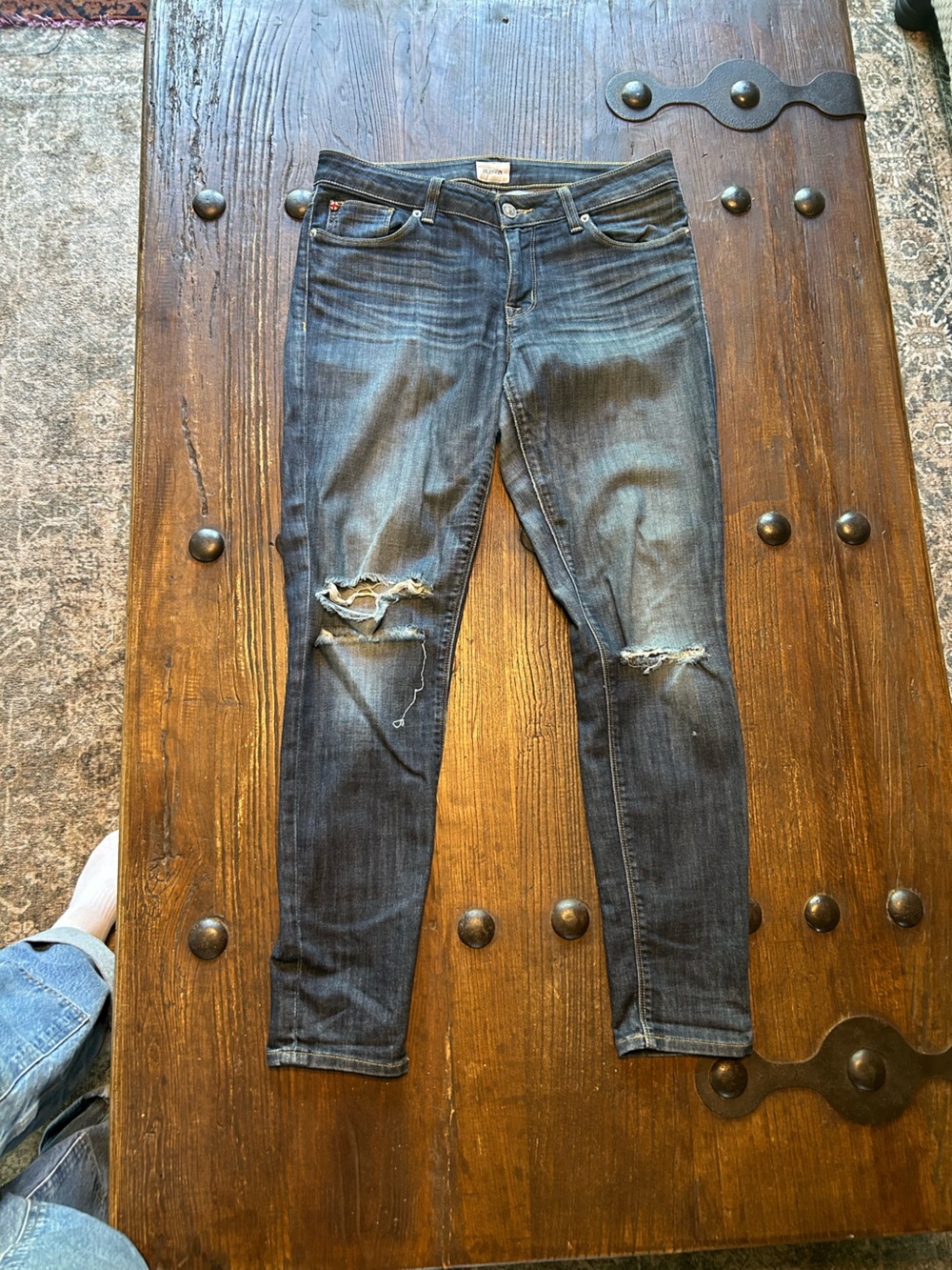 Hudson Jeans Women's Distressed Dark Indigo Straight Leg Jeans